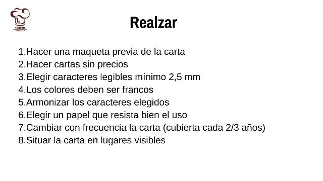 La carta de un restaurante