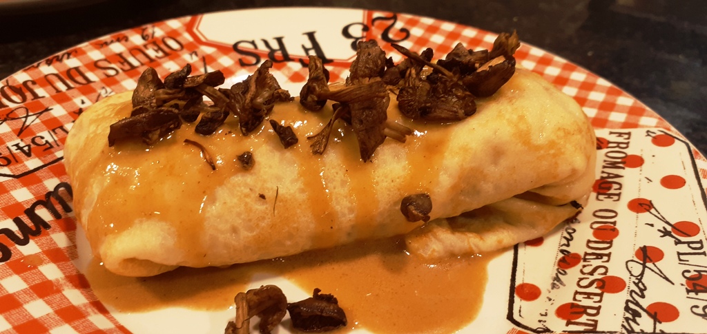 Canelones de gambas y setas