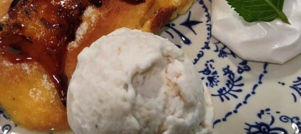 Receta de torrijas caramelizadas con sorbete de coco