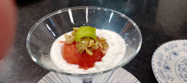 Receta de espuma de queso con sorbete de Bloody Mary